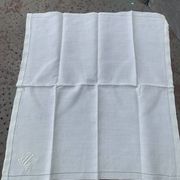 4 pastel yellow linen napkins, embroidered, AL monograms