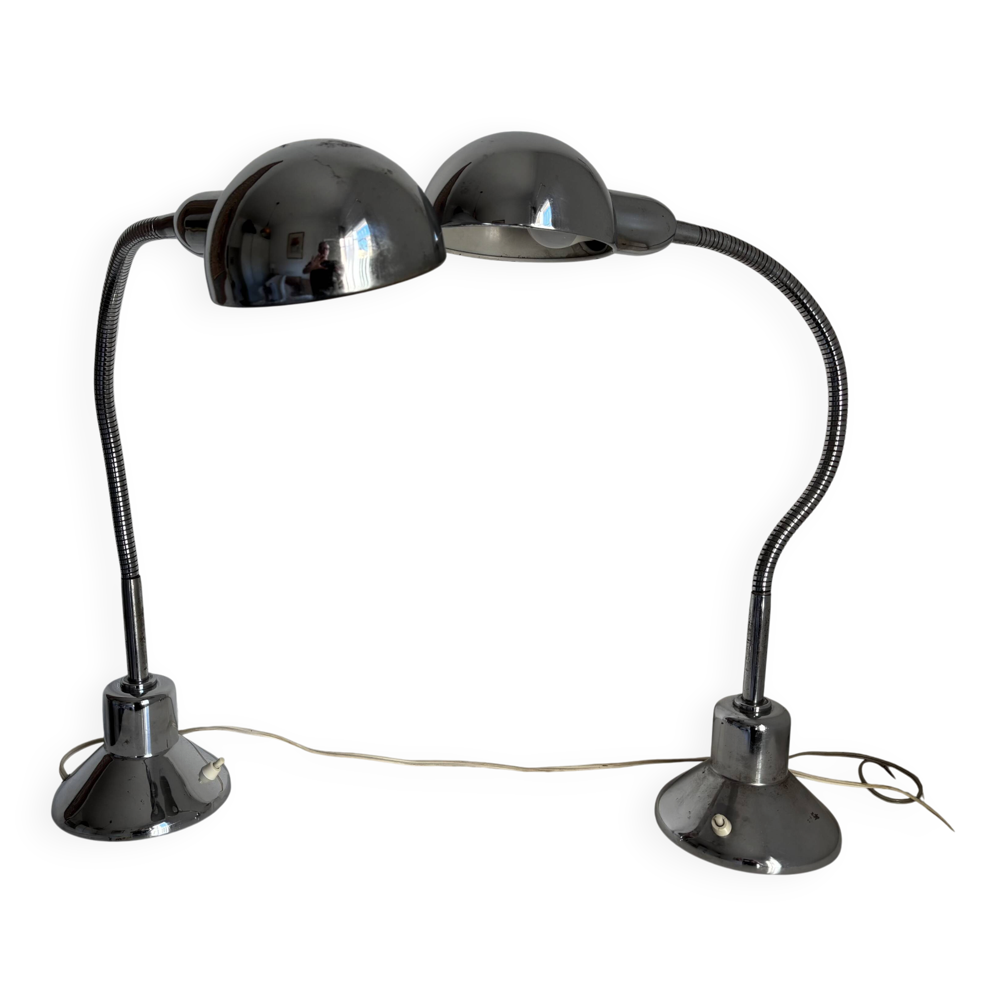 Paire lampes vintage 1940 de bureau jumo 210 chromée design - 50 cm