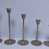 Five vintage Scandinavian design brass candlesticks