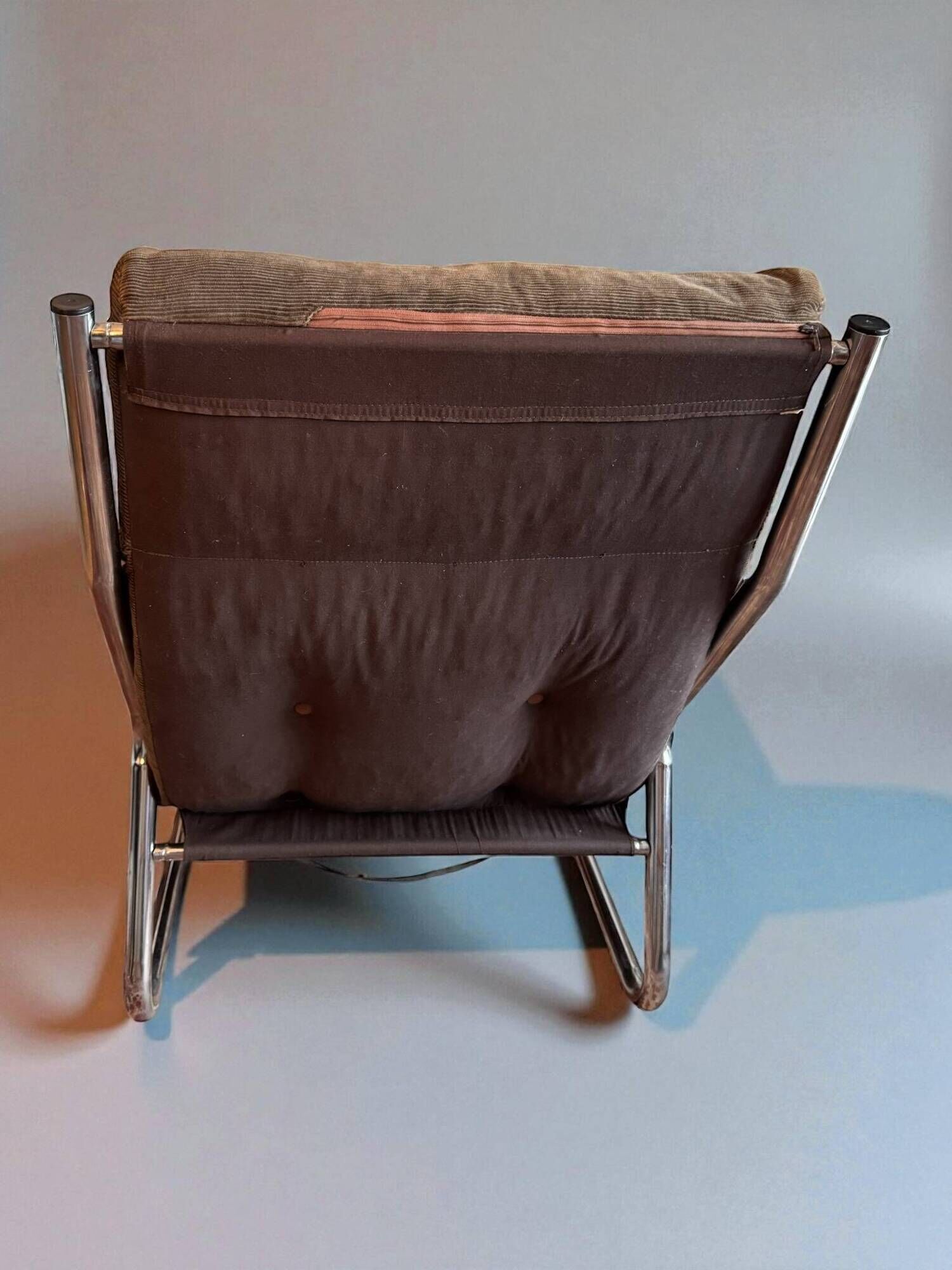 Pixi armchair by Gillis Lundgren for IKEA in chrome and brown velvet, 1974