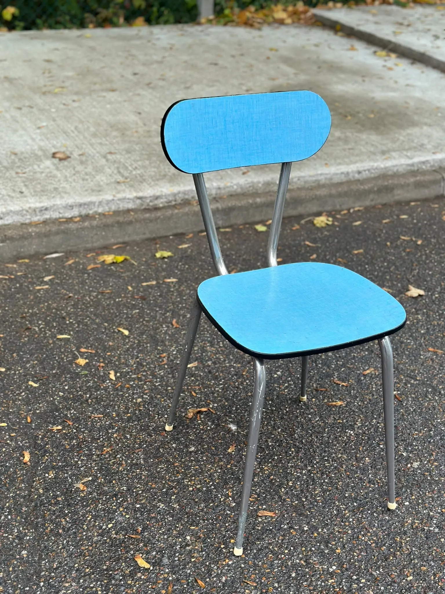 Vintage chair in sky blue Formica with chrome metal 1