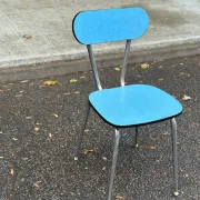 Vintage chair in sky blue Formica with chrome metal 1