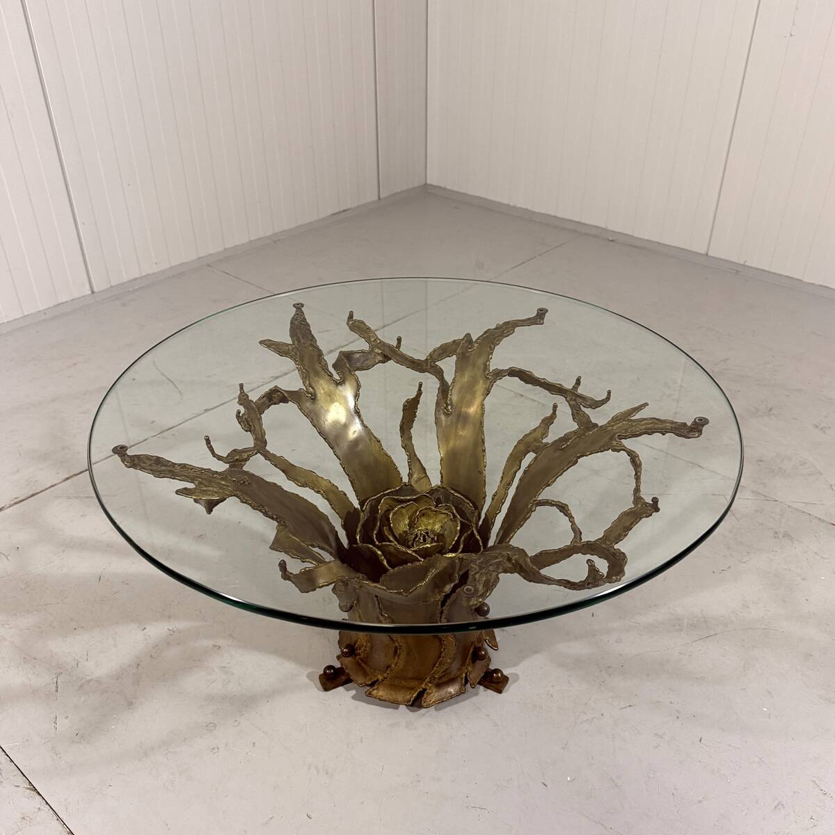 Illuminated brutalist coffee table dark brass 1960’s