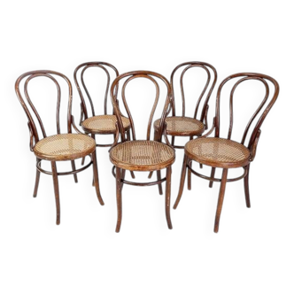 5 chaises bistrot Fischel en bois et cannage, 1890-1910