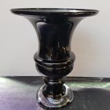 Ancien Vase Forme Médicis Verre Multicouche Noire & Transparent Vintage