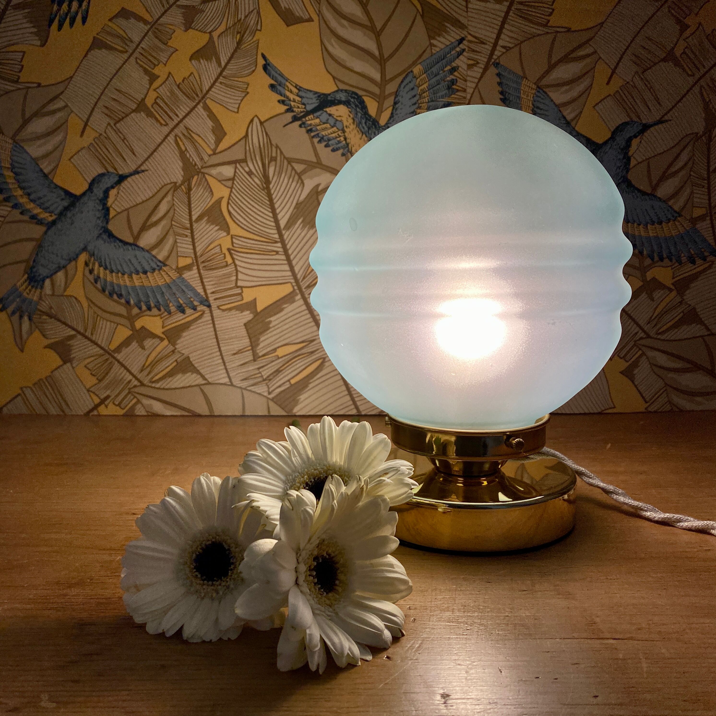 Vintage table lamp globe in blue frosted glass
