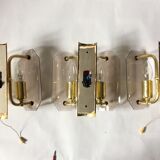3 brass and vintage glass wall sconces