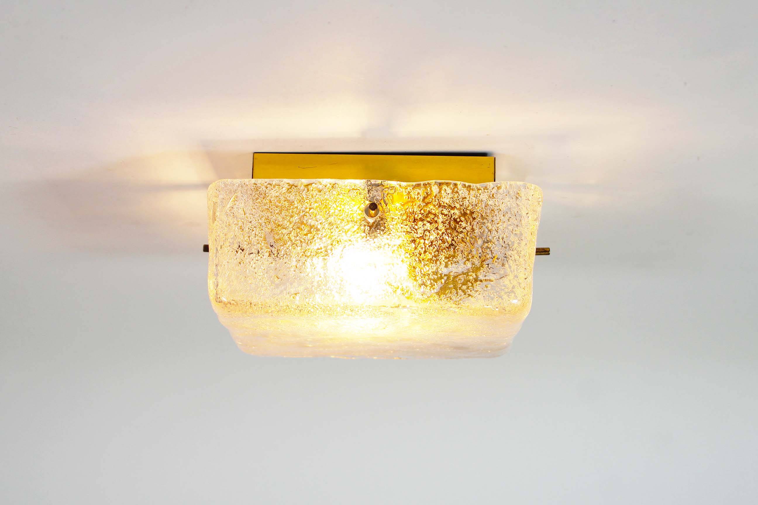 Medium sized brass and muranoglass flush mount light by Hillebrand