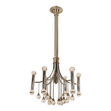 Chrome and crystal chandelier attributed to Gaetano Sciolari, Italy, 1970s.