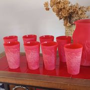 Cervé vintage red frosted glass orangeade set with fruit decoration