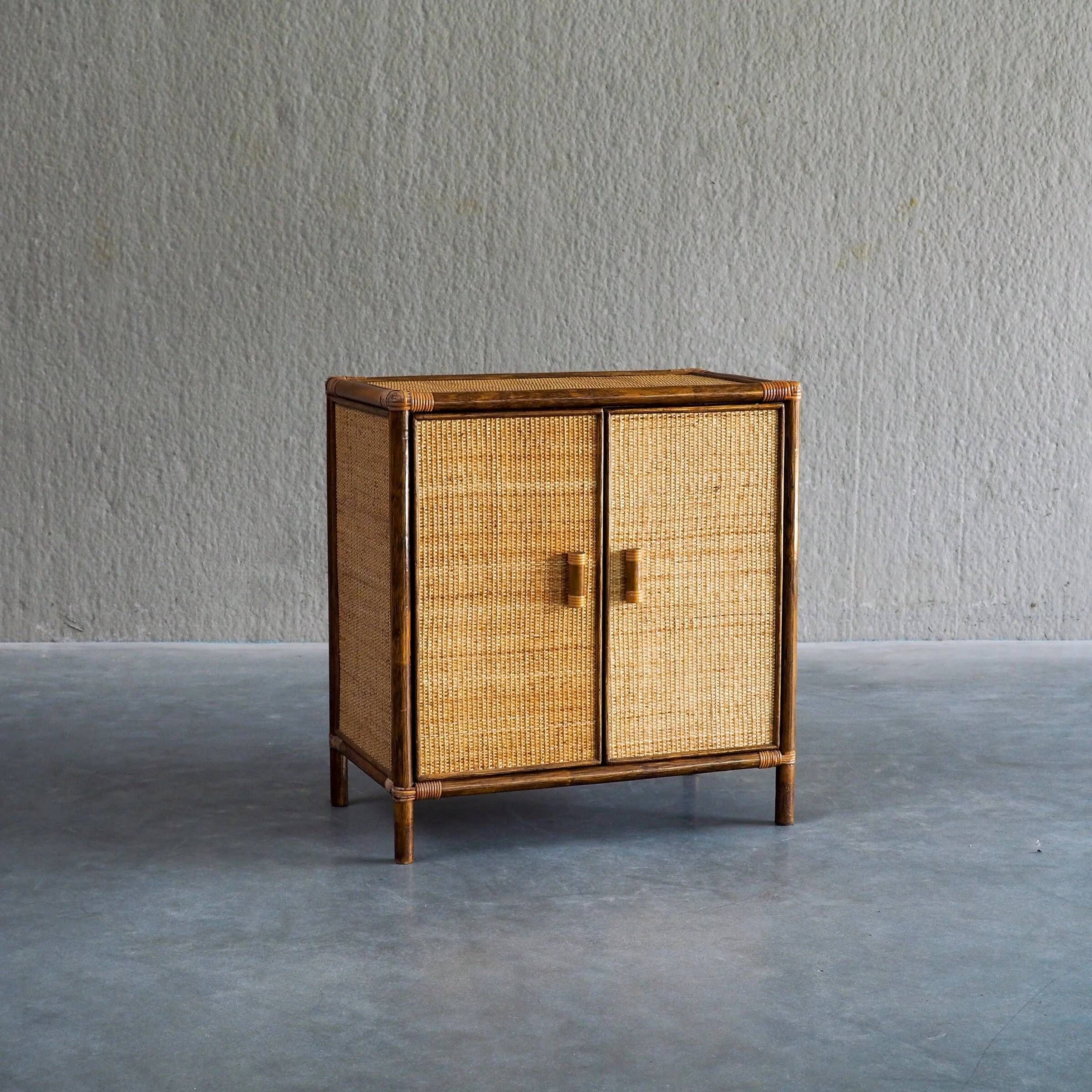 Vintage rattan & woven cane cabinet with 2 doors