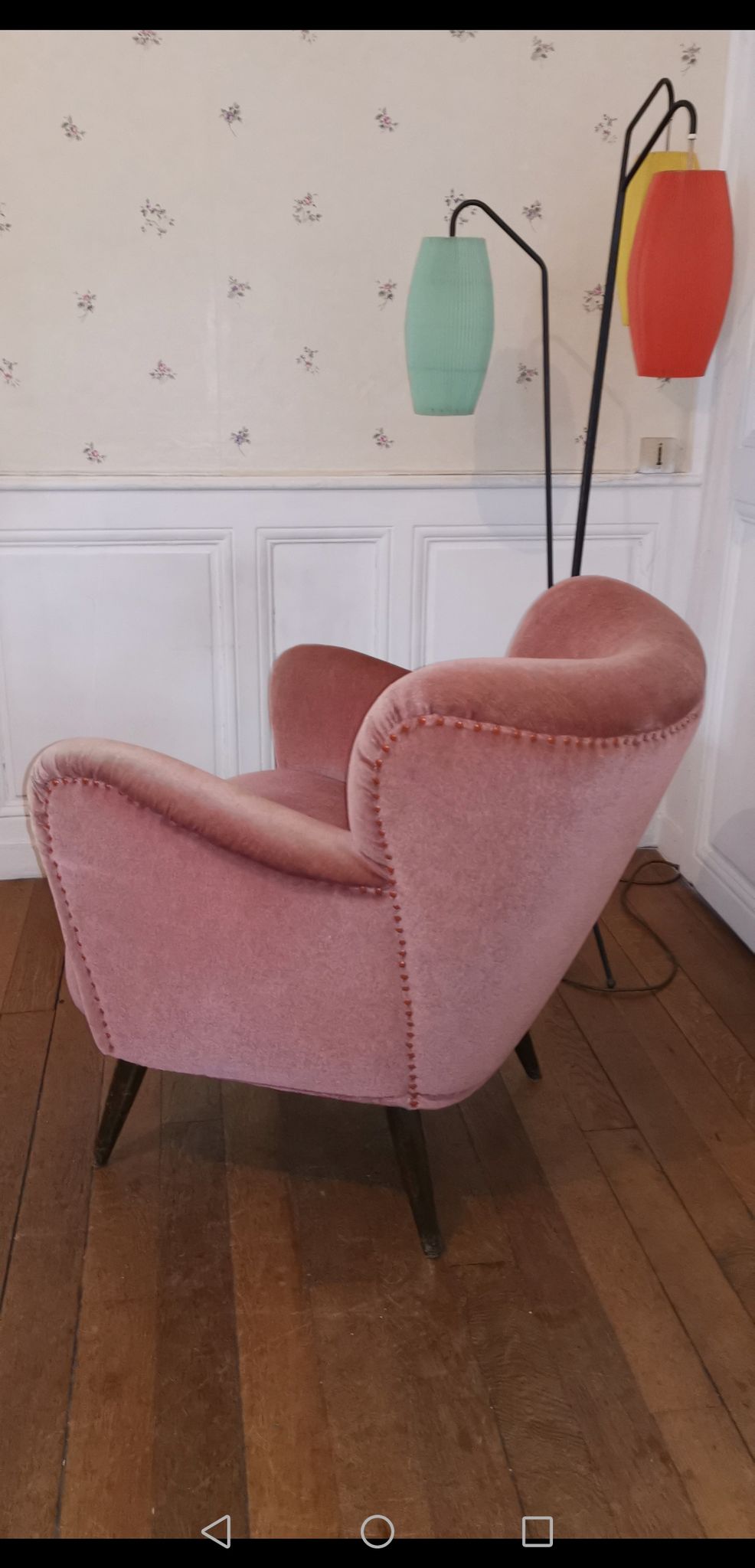 50s 60s armchair pink velvet