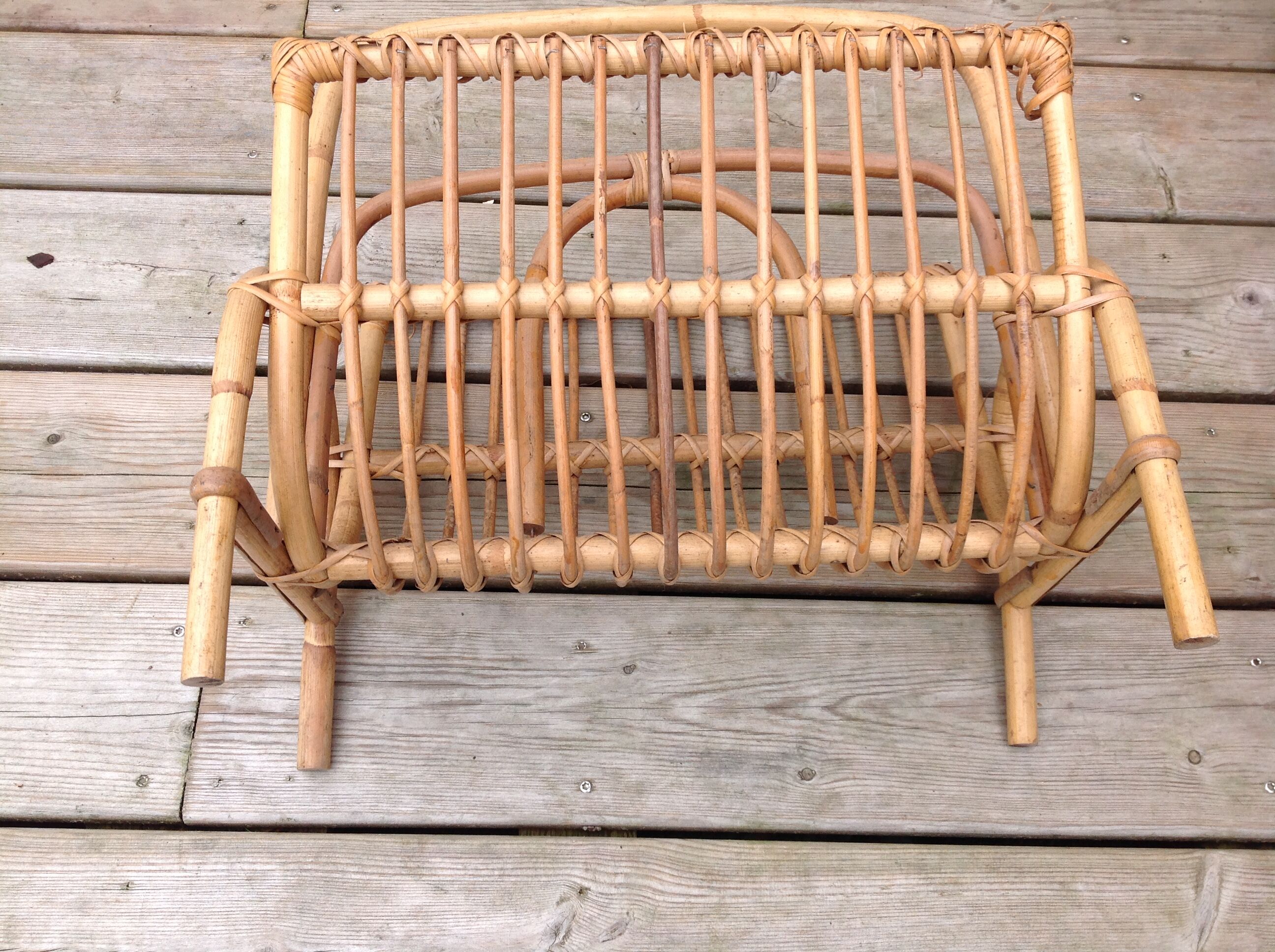 Vintage rattan magazine holder