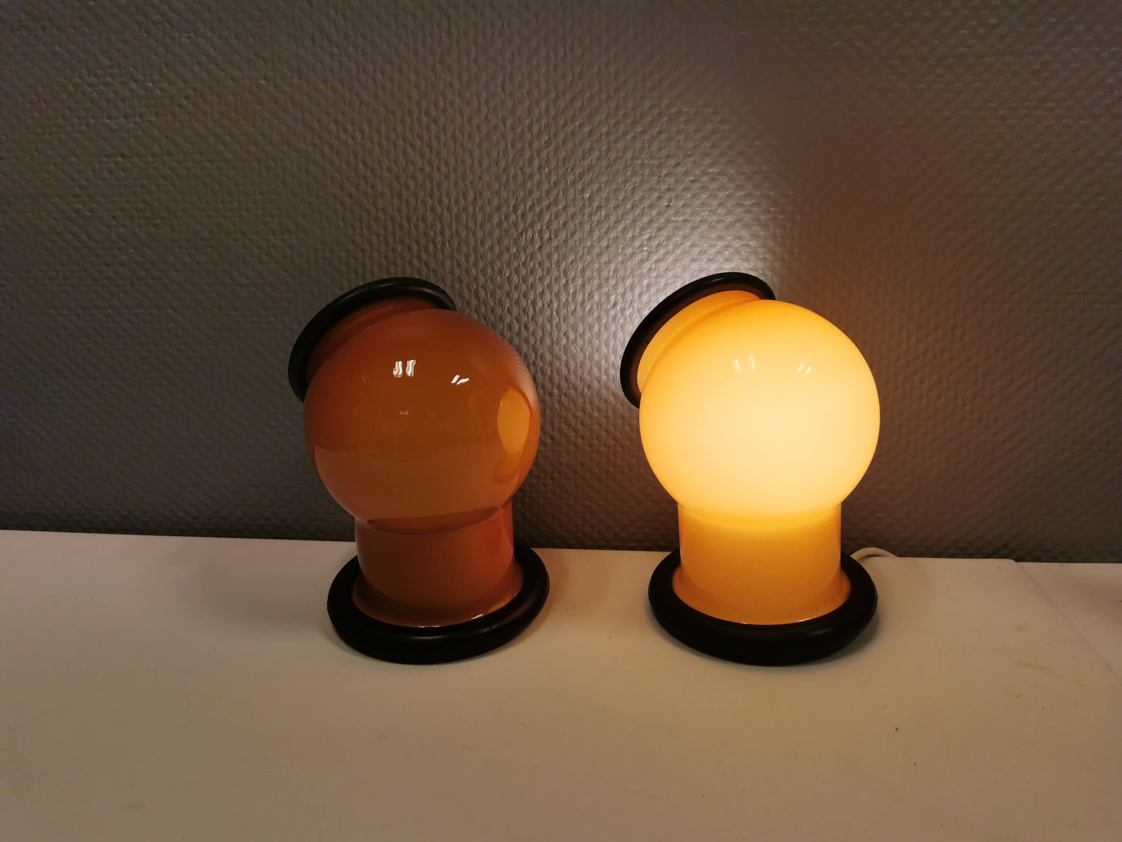 A set of EPOKE II wall lights, designed by Michael Bang for Holmegaard Denmark 1975-1981.
