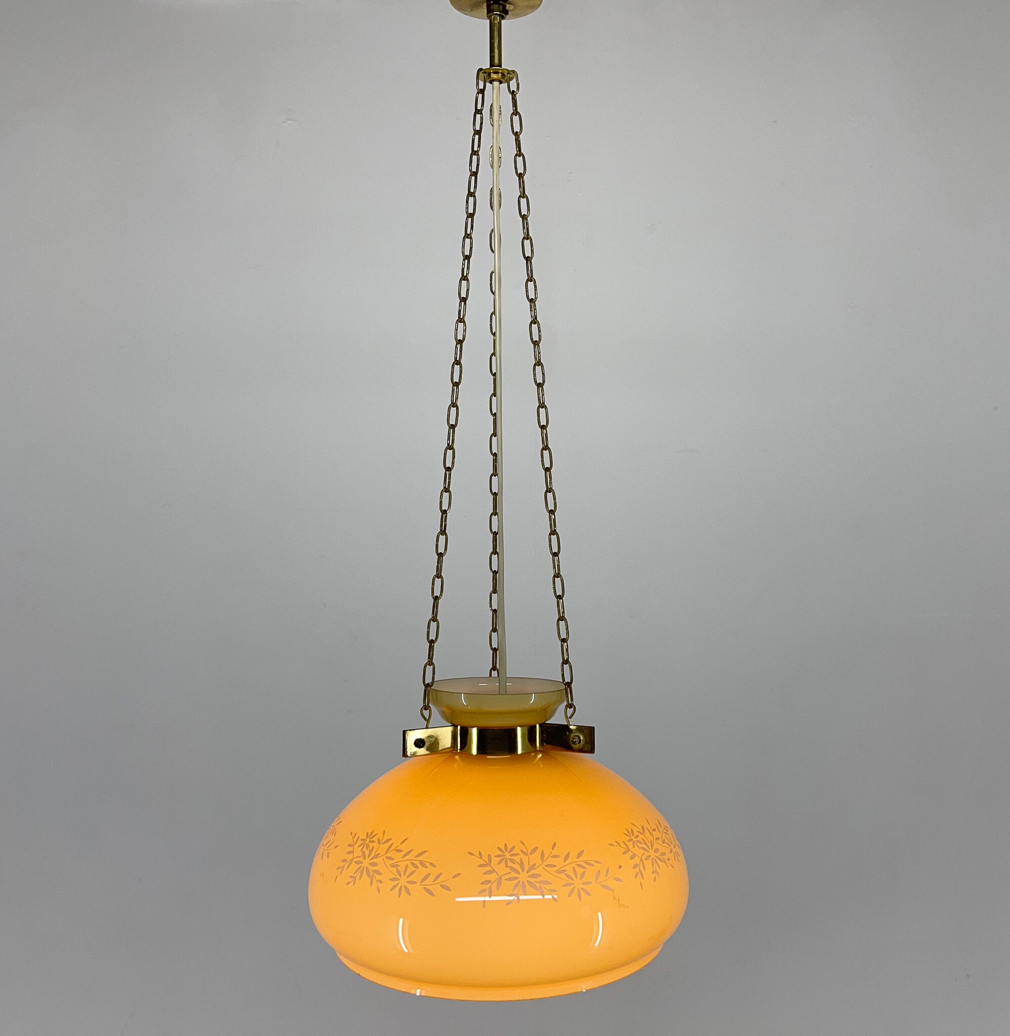 1950's Glass & Brass Pendant Light