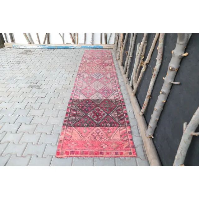Tapis couloir turc vintage noué à la main des années 1960 - 82x361