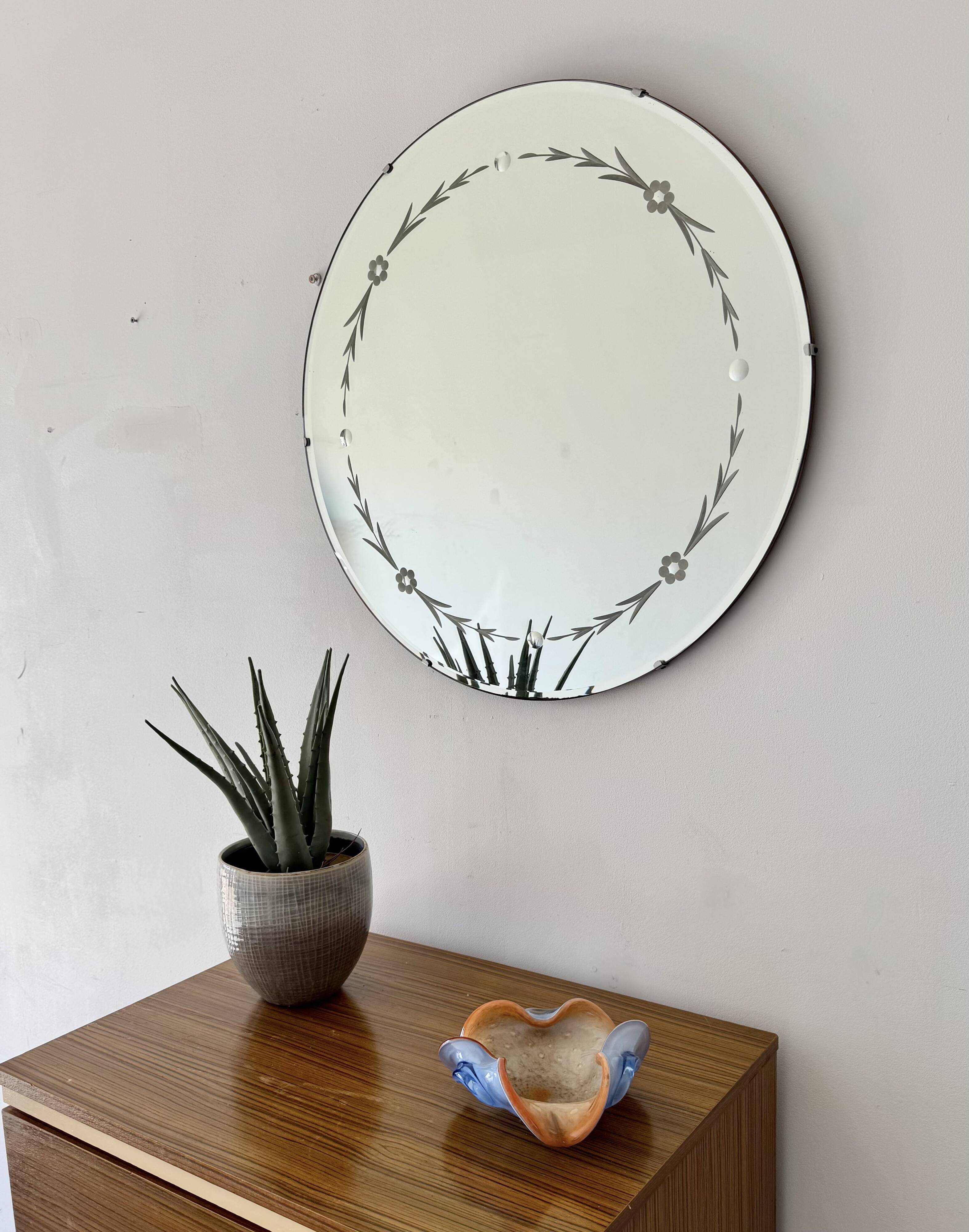 Miroir rond vintage sans cadre avec biseau