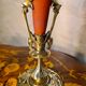 pair of bronze and glass paste Art Nouveau vases, bouquet holder, soliflore cone