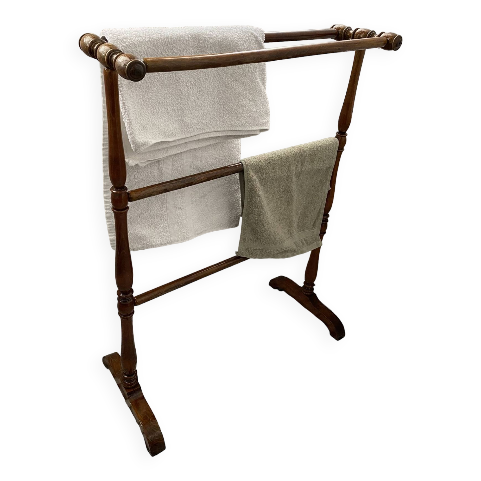 Vintage turned wooden towel rack