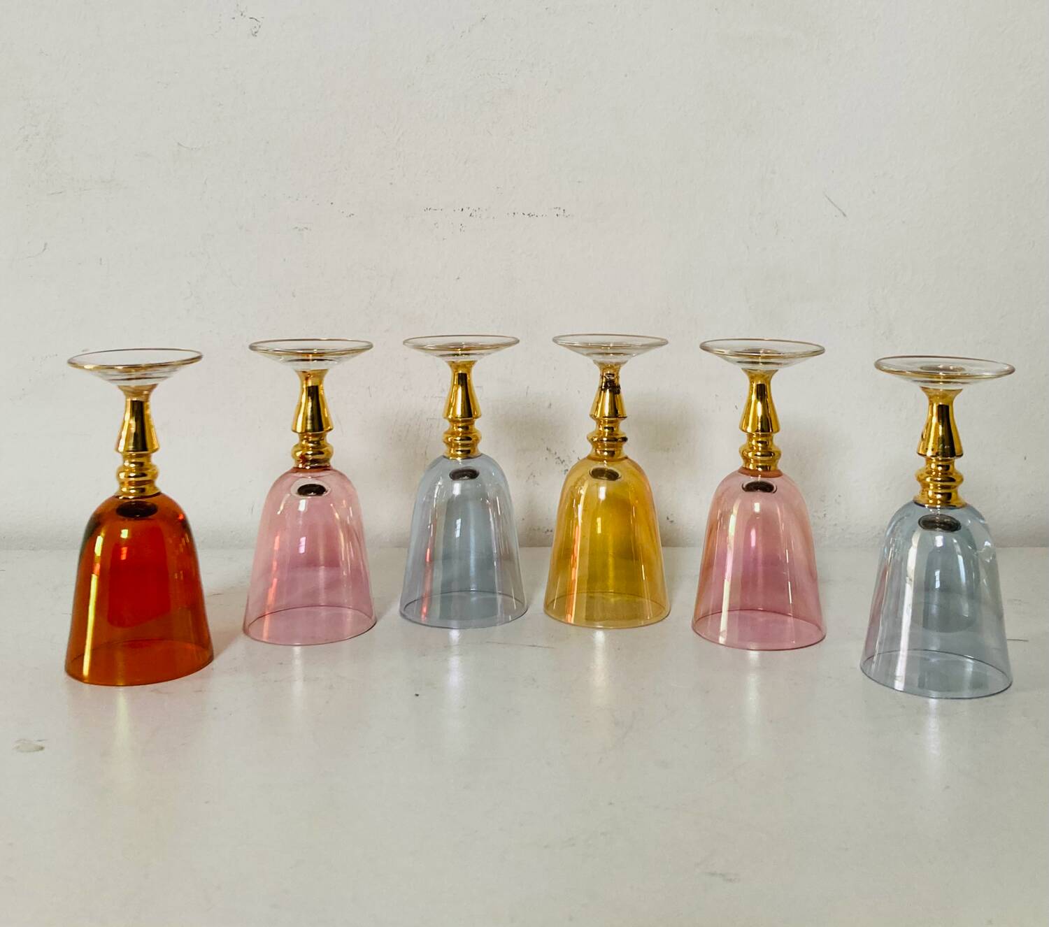 6 blown crystal liqueur glasses from Bohemia, 1960s