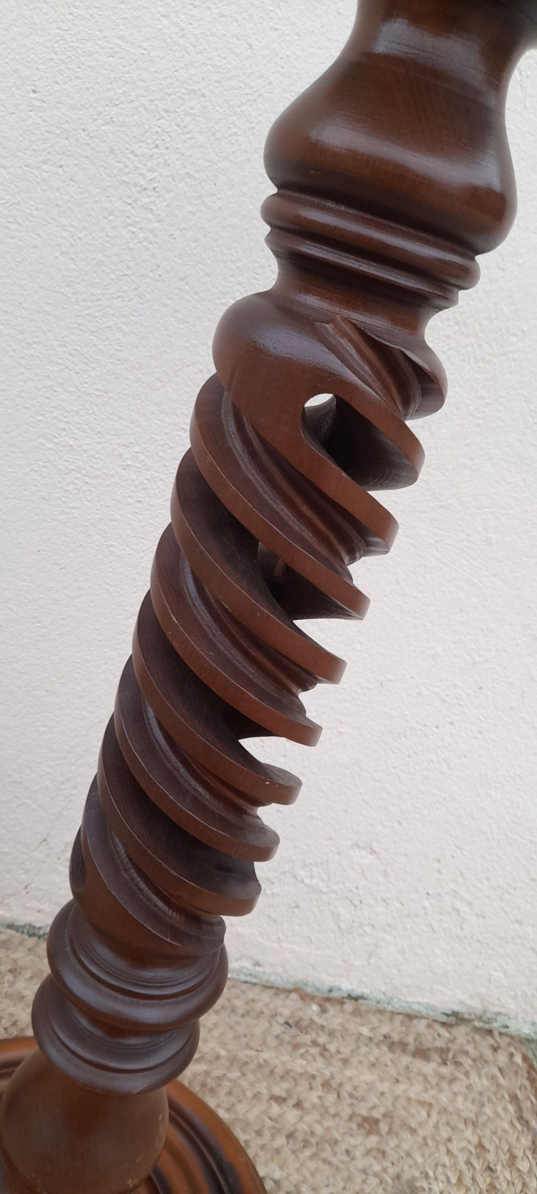 Column in walnut wood twisted in hollow, rustic vintage 60's years height 70 cm