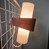 Louis kalff (1897-1976) for philips, pair of nx40 wall lights in wood, opaline glass, and lacquered metal,