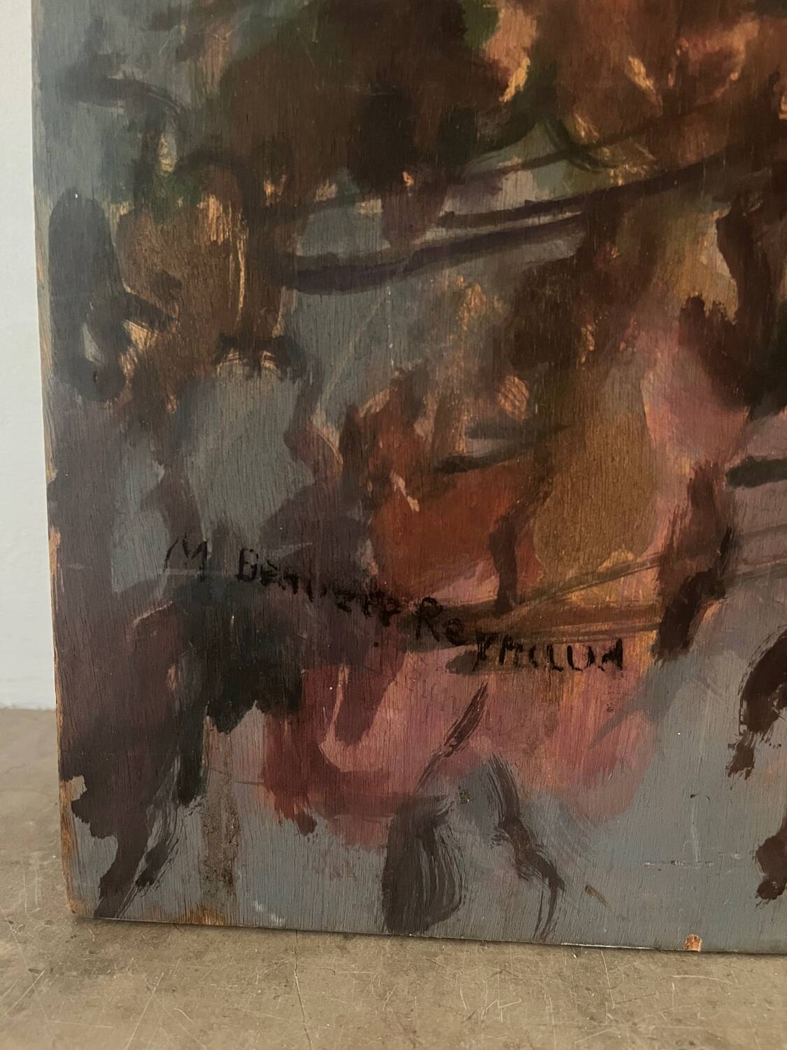 Large bouquet of roses, oil on wood panel, signed