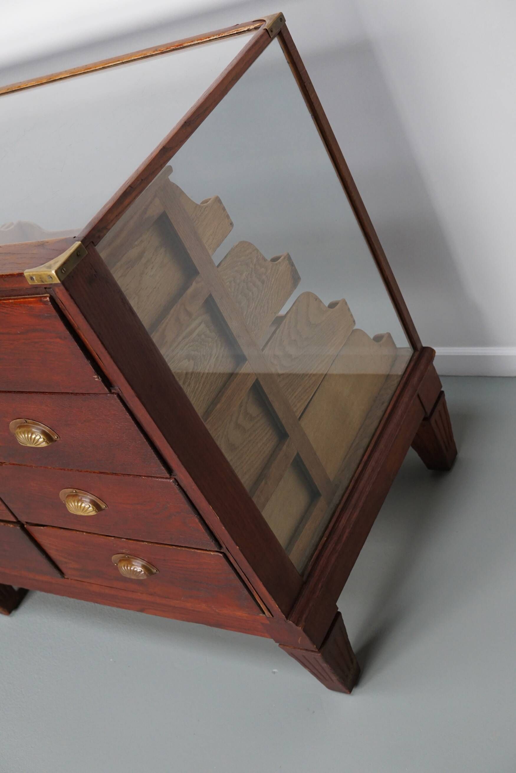 Antique English oak and glass counter/display cabinet, circa 1920-1930