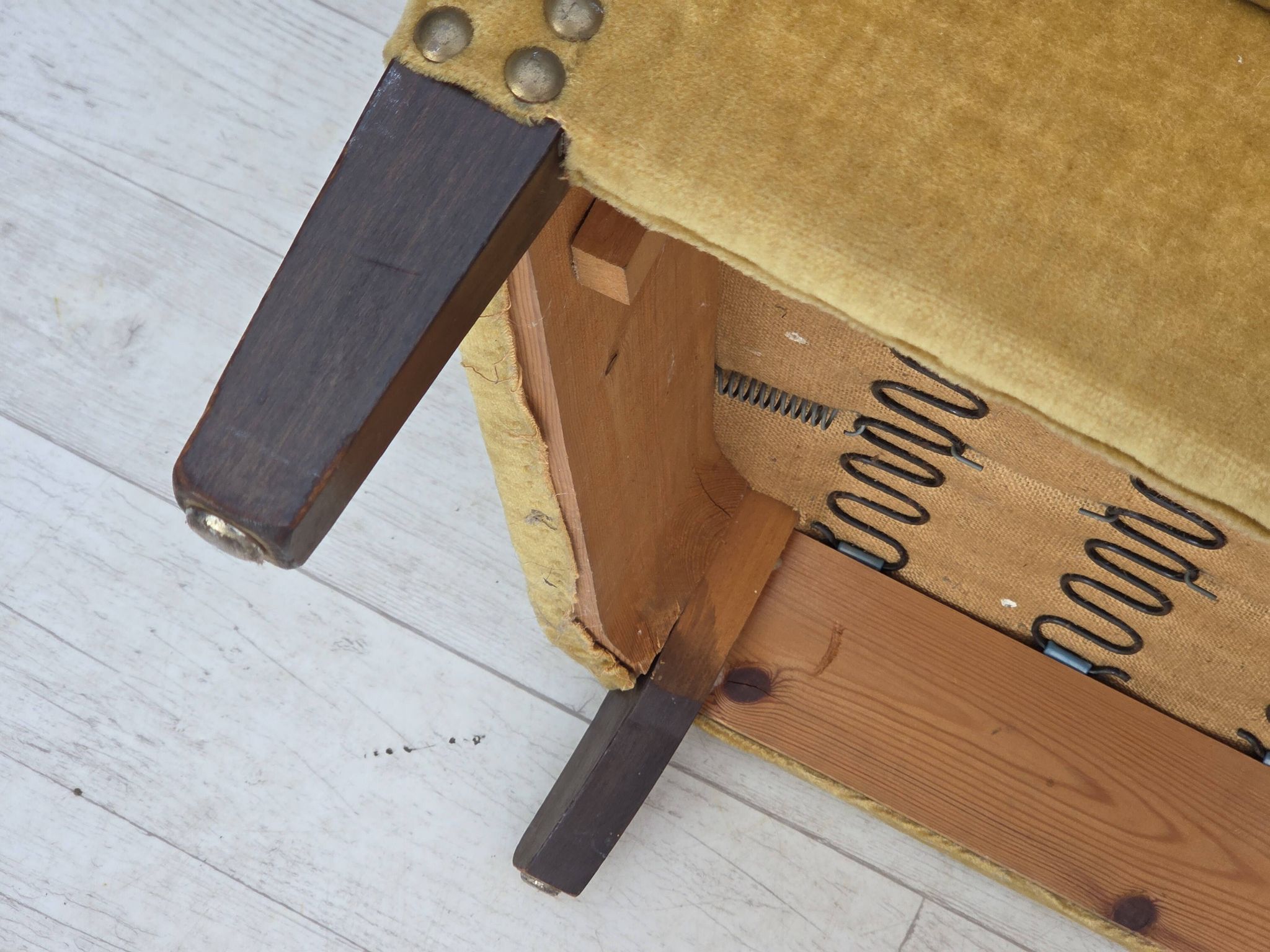1960s, Danish armchair, honey-yellow furniture velour, original condition.