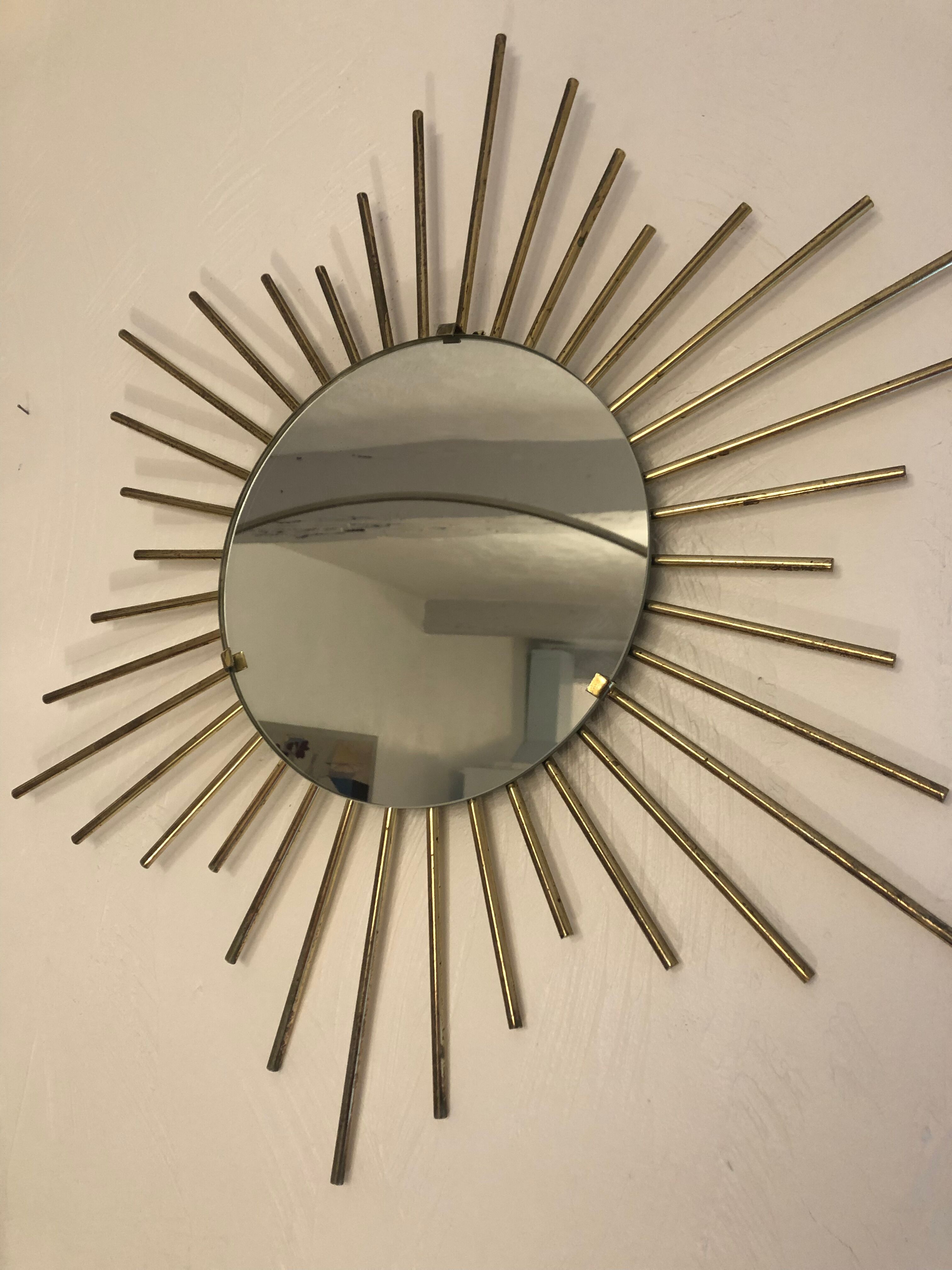 Miroir soleil acier doré vintage années 60