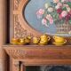 Ensemble de vaisselle vintage en grès émaillé jaune moutarde — 17 pièces