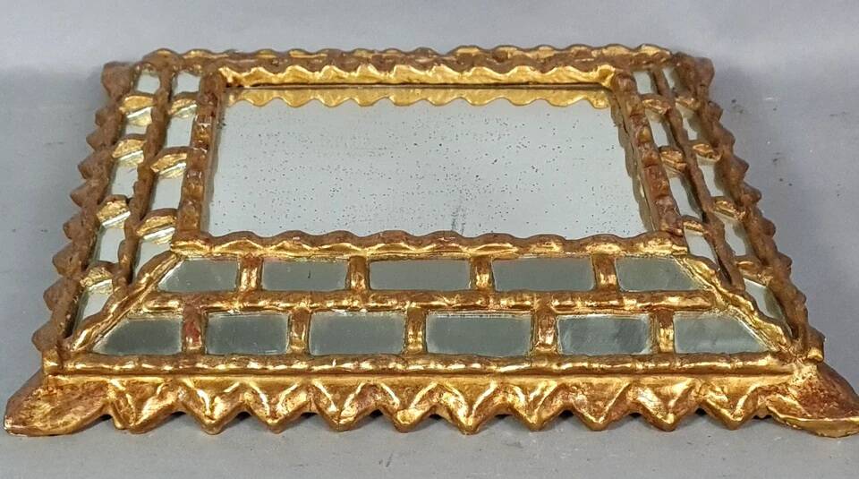 Mirror with reverse edges, carved wooden frame, vintage 50s, C942.