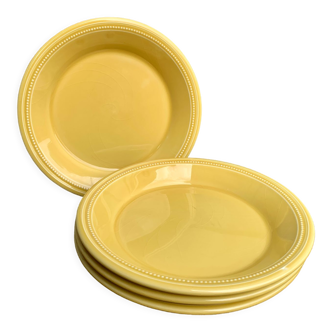 4 assiettes vintage en faïence Jaune Pastel