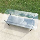 Table basse à 2 plateaux , verre et métal , des années 50'
