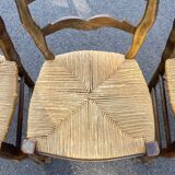 4 wooden country straw chairs