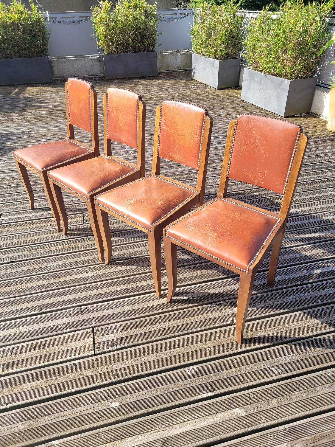 Lot de 4 chaises art déco assise cuir