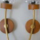 Pair of vintage wall lamps 1960 brass wood & glass