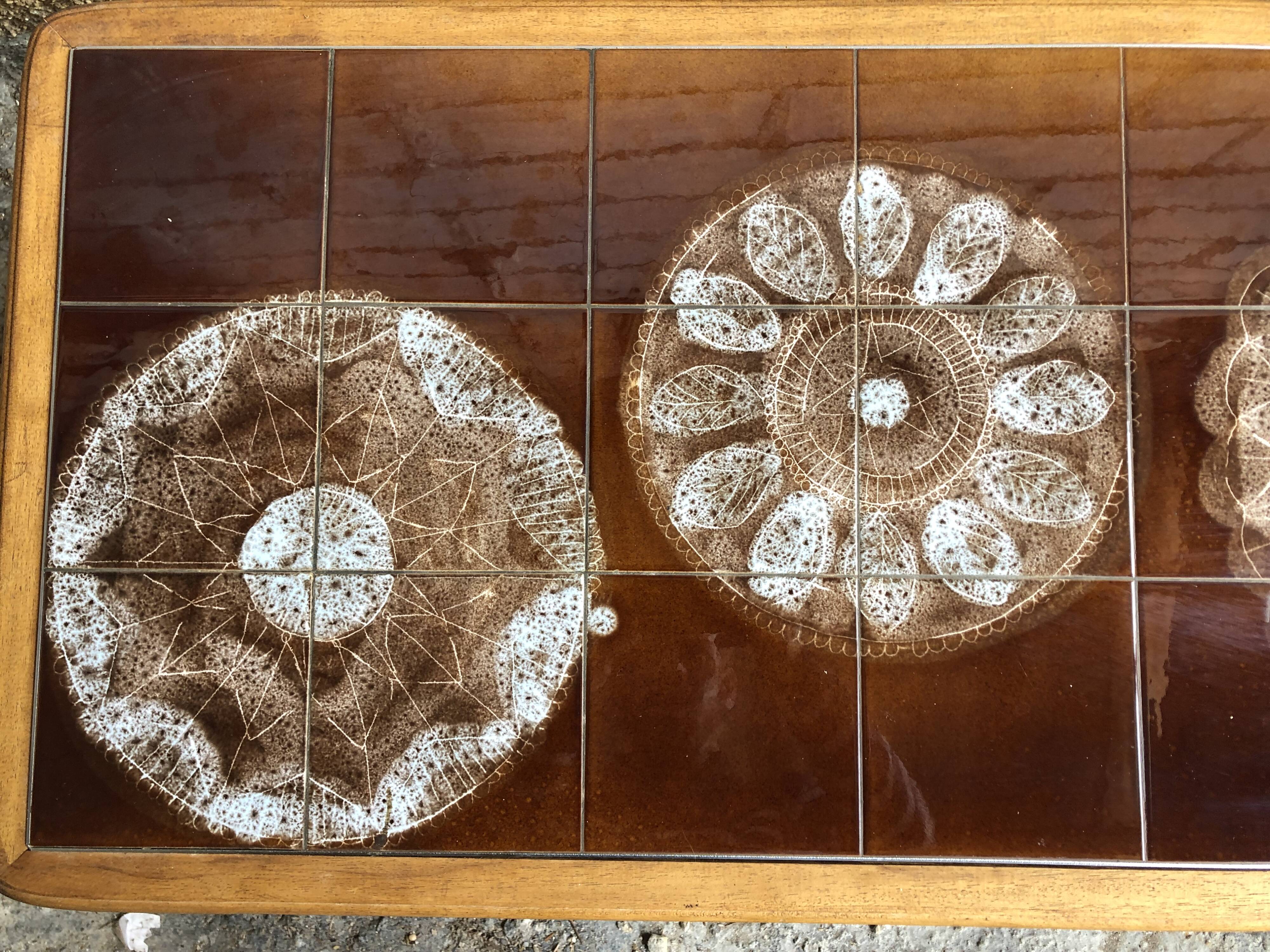 Coffee table with chrome legs and ceramic & wood top, vintage 70s