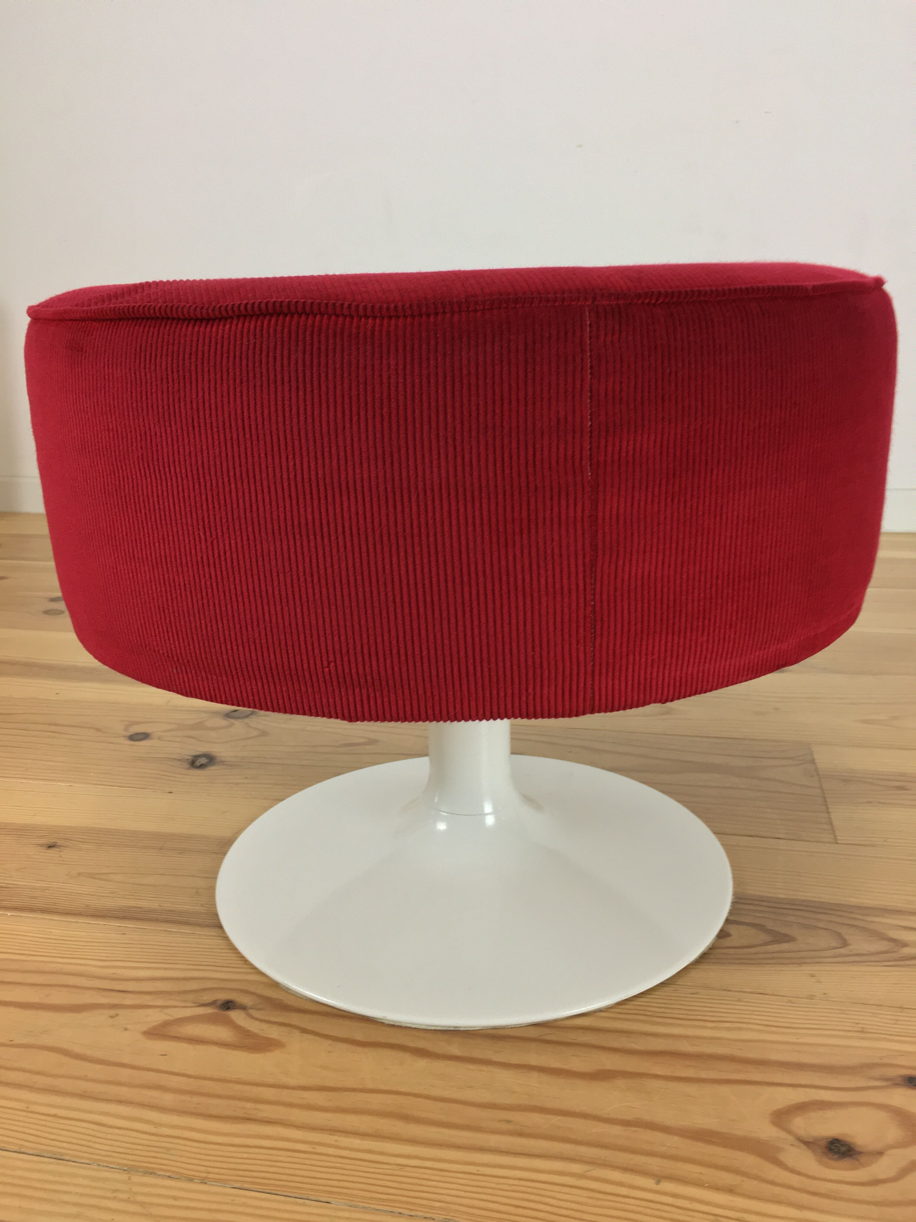 70's tulip and red velvet space age stool