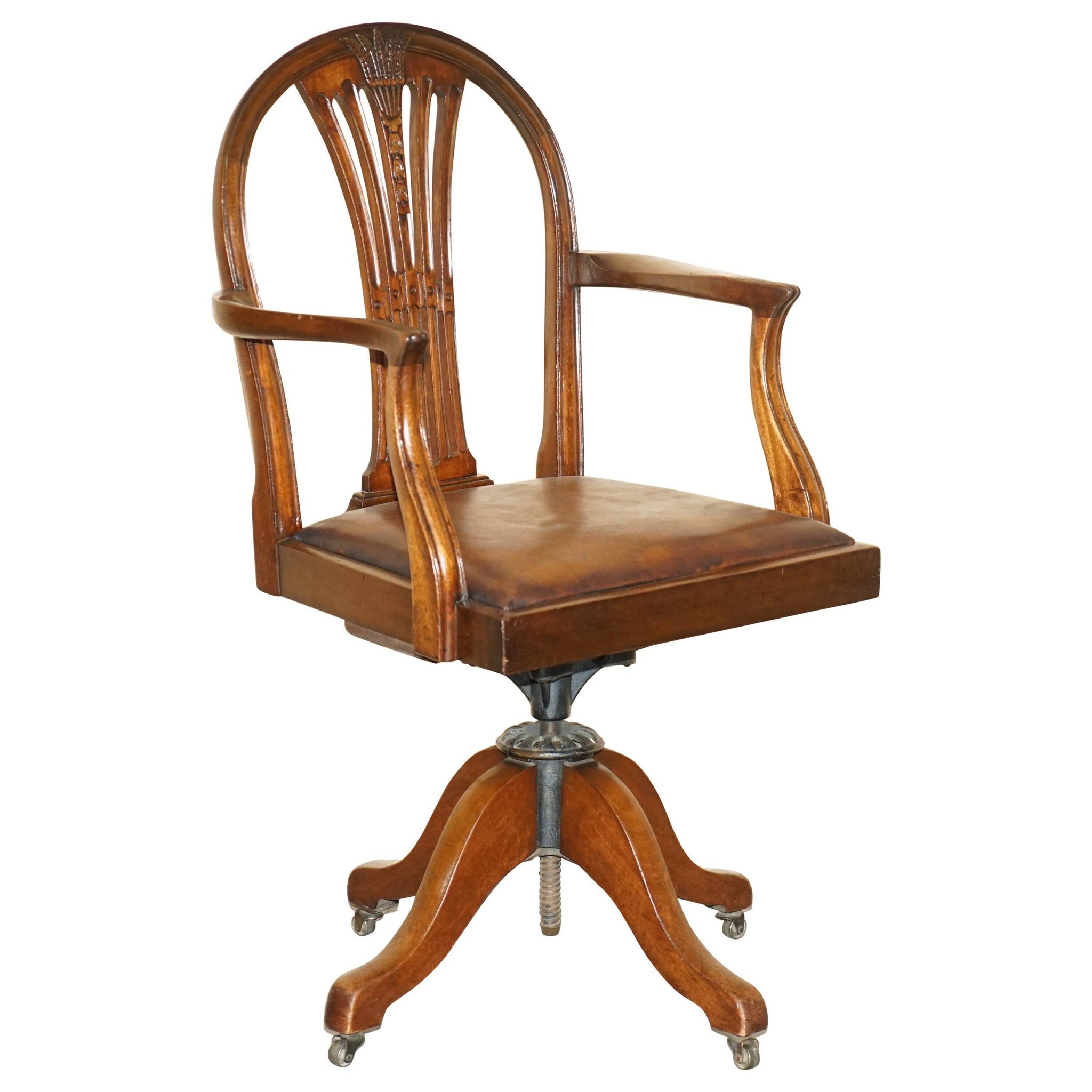 Antique George Hepplewhite captain's chair 1880 leather
