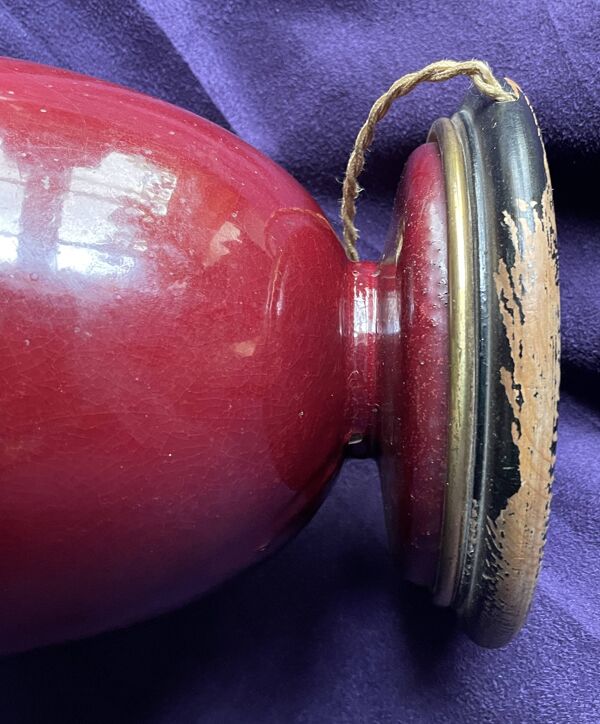 Vase balustre XIXe porcelaine sang de bœuf lampe à poser