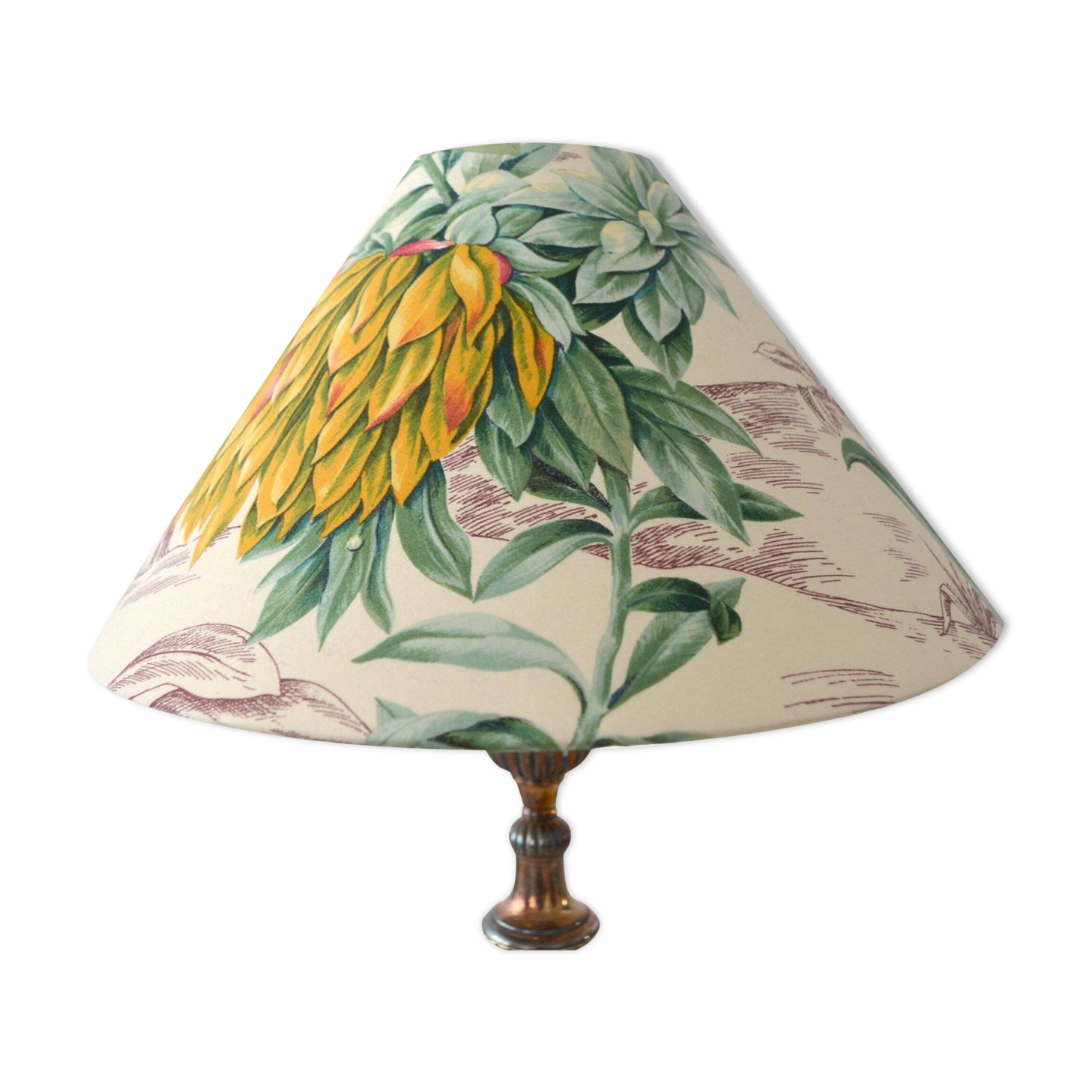 Abat-jour, tussu toile de Jouy vintage,  botanique