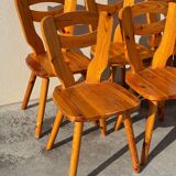 Set of 8 designer pine chairs in the style of Les Arcs Charlotte Perriand from the 70s