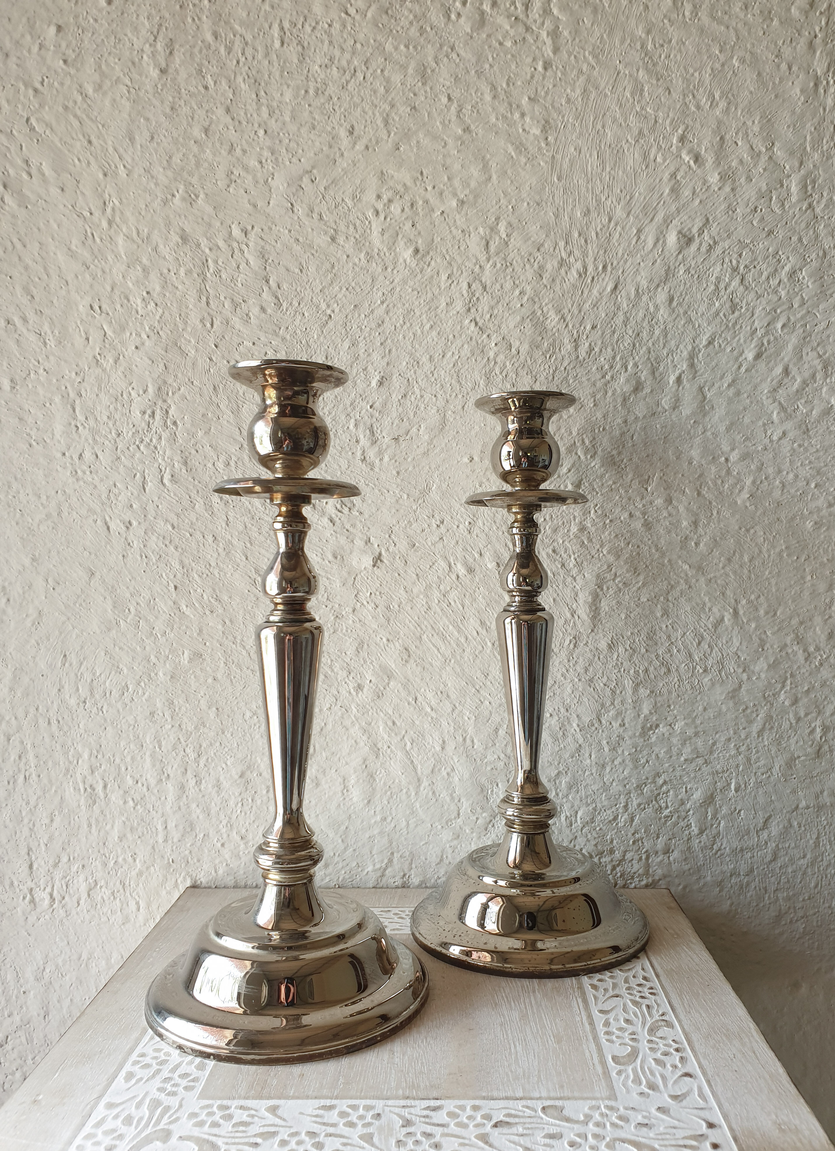 Beautiful pair of vintage metal candle holders