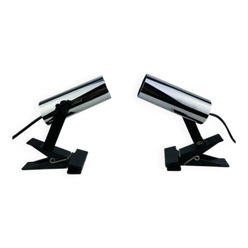 Pair of chrome clip-on spotlights, 1970s
