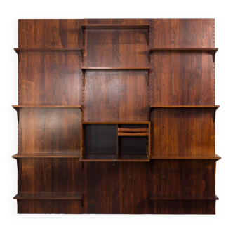 Poul Cadovius  3 bay rosewood wall bookcase with secretarie, Denmark, 1960s