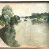 La Seine vers Marly de M. Tassart vers 1950. Huile sur panneau.