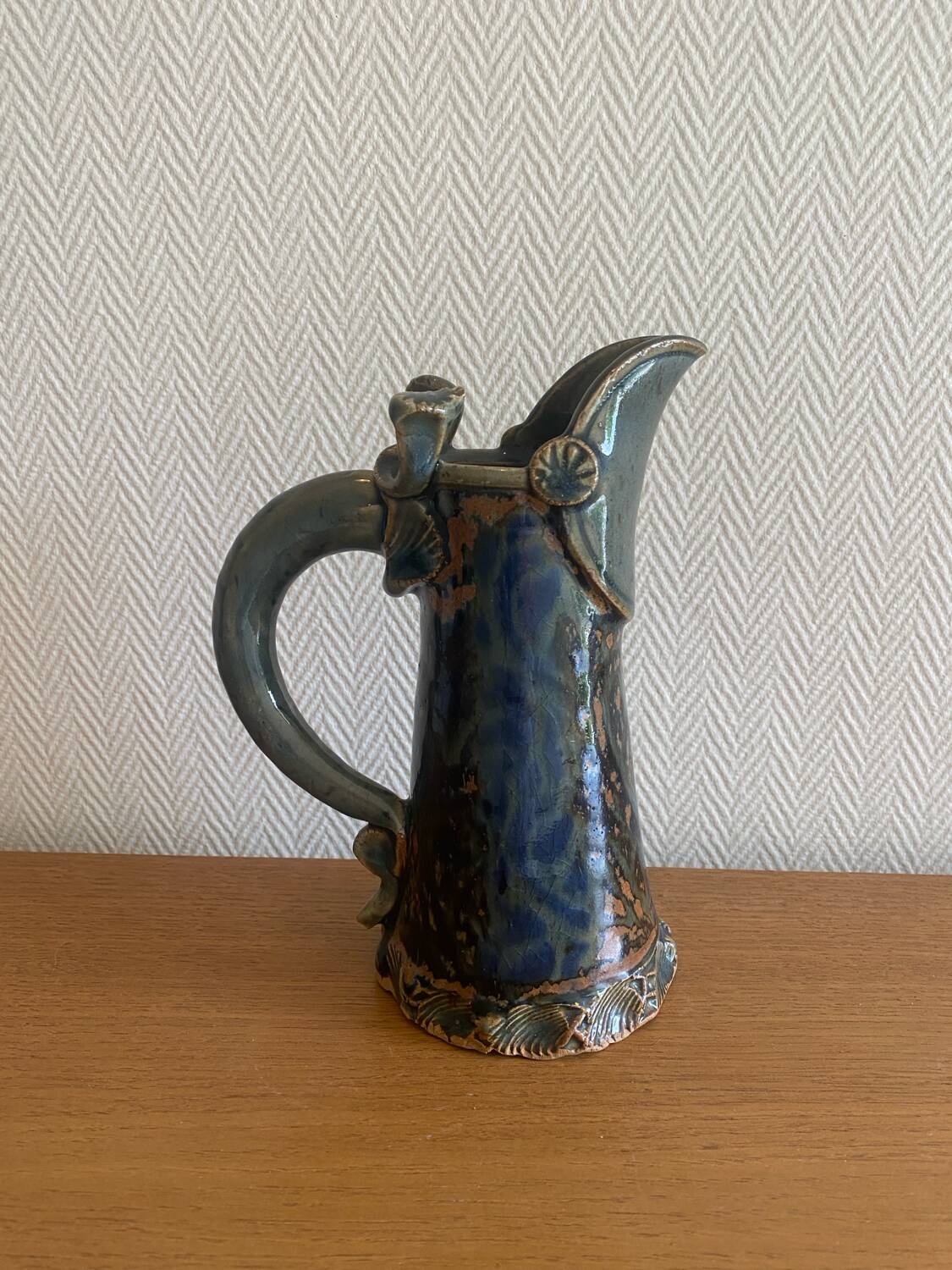 Antique Art Nouveau enamelled stoneware carafe