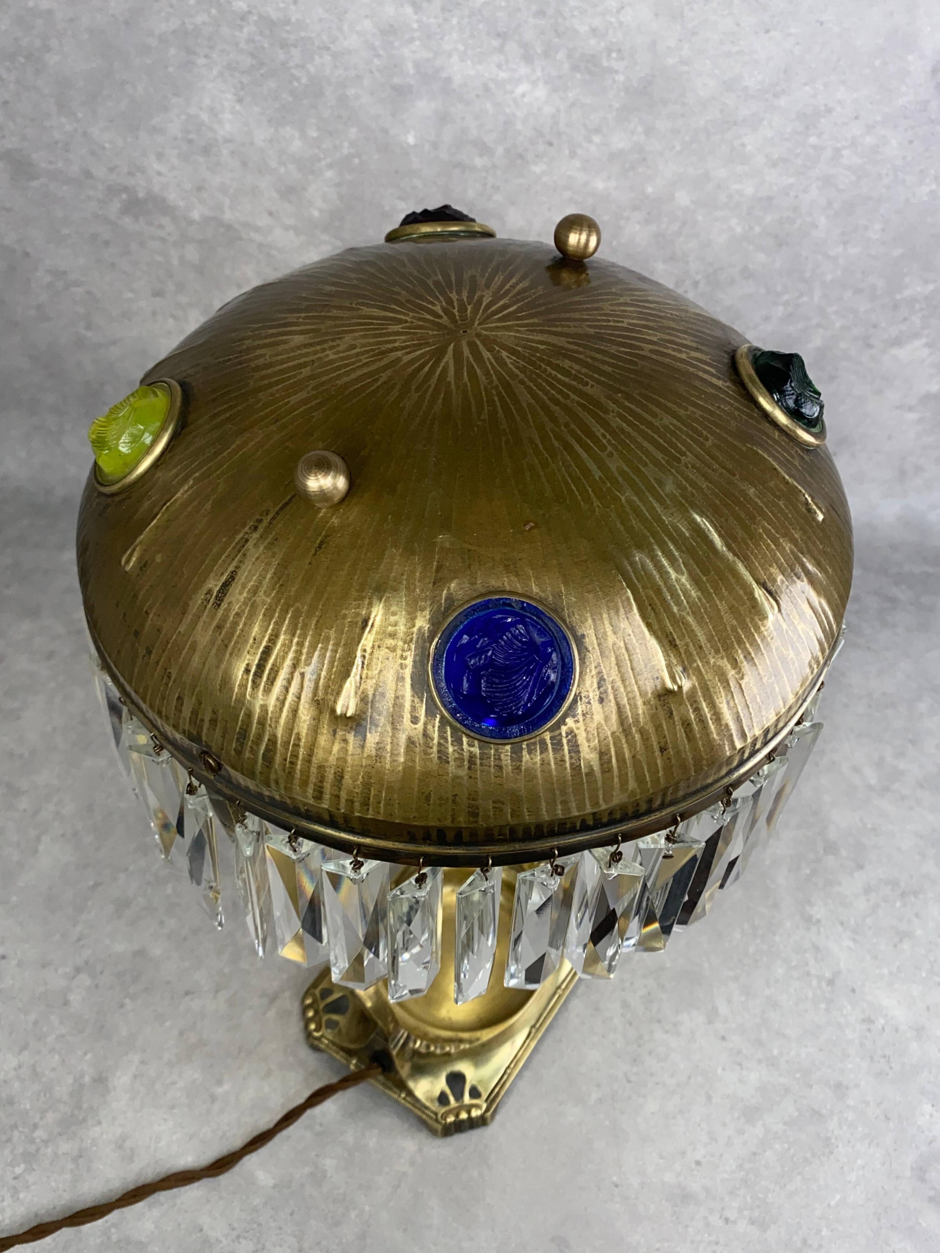 Large Jugendstil desk lamp with crystals
