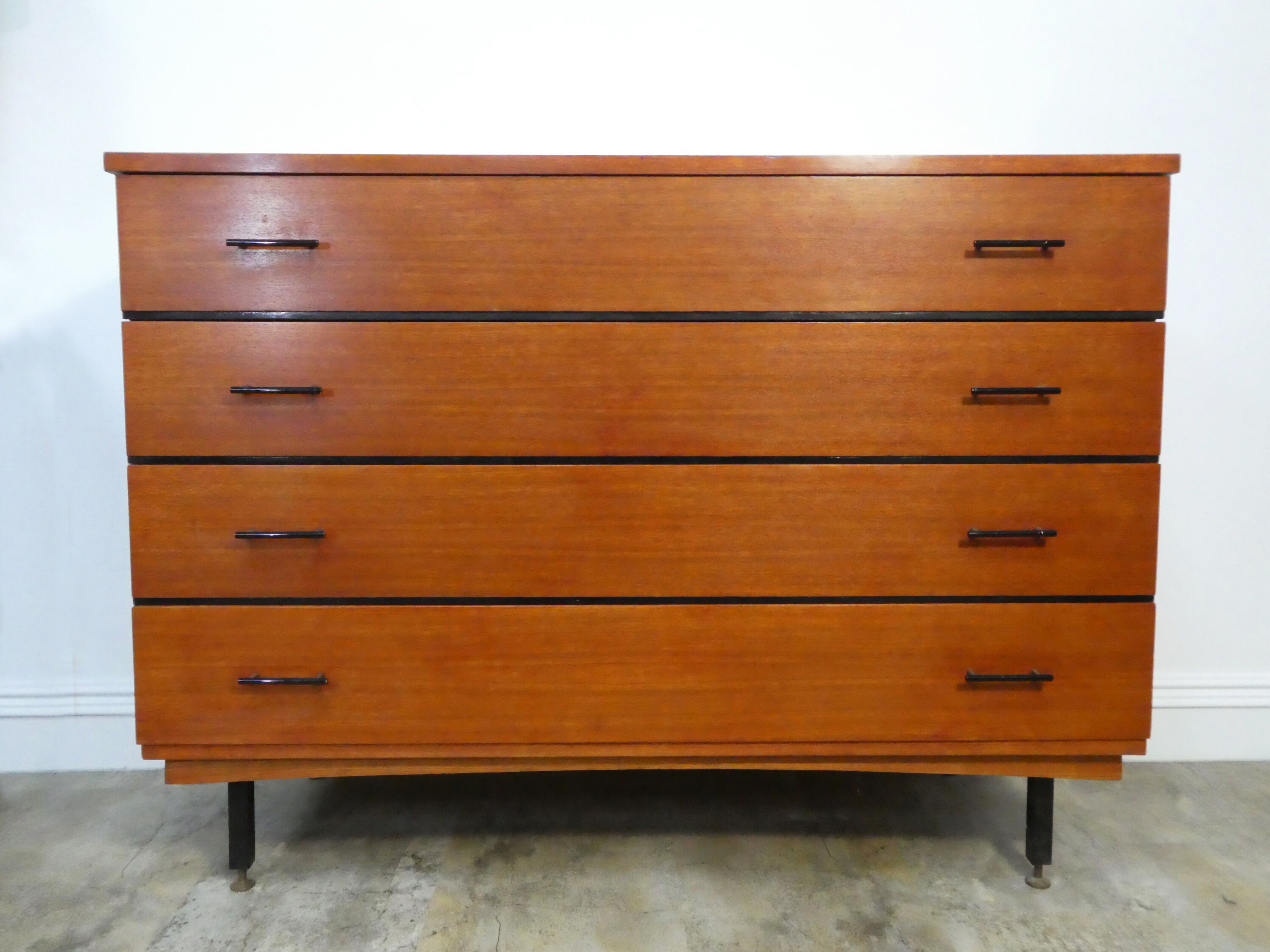 Vintage 1950s teak chest of drawers in metal
